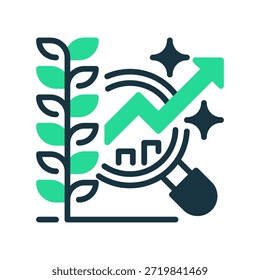 Ícone Linha de Análise de Culturas, Símbolo de Estrutura para Previsão de Aproveitamento, Avaliação de Integridade, Rastreamento de Crescimento, Monitoramento de Pragas e Planejamento de Colheitas. Ícone de sinal vetorial.