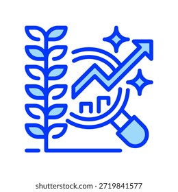 Ícone Linha de Análise de Culturas, Símbolo de Estrutura para Previsão de Aproveitamento, Avaliação de Integridade, Rastreamento de Crescimento, Monitoramento de Pragas e Planejamento de Colheitas. Ícone de sinal vetorial.
