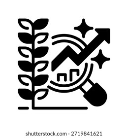 Ícone Linha de Análise de Culturas, Símbolo de Estrutura para Previsão de Aproveitamento, Avaliação de Integridade, Rastreamento de Crescimento, Monitoramento de Pragas e Planejamento de Colheitas. Ícone de sinal vetorial.