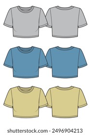 Crop basic t shirt with round neck. Set of colors