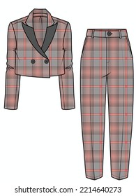 CROP BODY CHECKERED WOMEN BLAZER AND CHECKERED BOYFRIEND FIT PANTS CORPORATE WEAR VECTOR