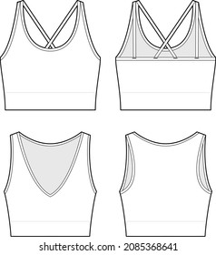 Crop bra top fashion vector sketch, Apparel template, Sports bra