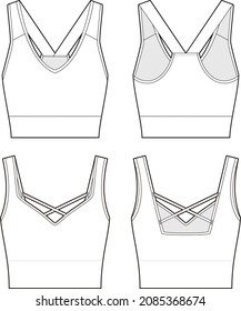 Crop bra top fashion vector sketch, Apparel template, Sports bra