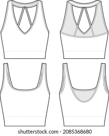 Crop bra top fashion vector sketch, Apparel template, Sports bra