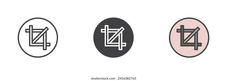 Conjunto de iconos de estilo diferente de Recortar Botón. Línea, glifo y contorno relleno versión colorida, contorno y Vector relleno signo. Redimensionar símbolo, ilustración de logotipo. Vector gráfico