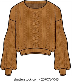 CROP CABLE YARN SWEATER FOR WOMEN AND GIRLS IN EDITABLE VECTOR FILE