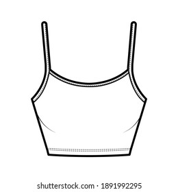 Crop Camisole cuello de cuchara de algodón jersey superior ilustración de moda técnica con correas delgadas ajustables, ajuste delgado. Plantilla de tanque de ropa interior plana delantera, blanco, color. Hombres mujeres unisex maquillaje CAD