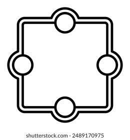 Crop circle pattern, consisting of a square with rounded corners and four circles arranged in a cross shape, surrounded by a second square. After a corn circle found 2024 in Wiltshire near Stonehenge.