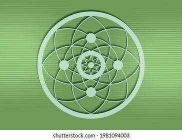 crop circles on green grass, sacred geometry, esoteric Flower of Life, vector mystical sign isolated on green background 