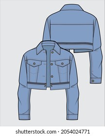 CROP DENIM JACKET WITH DETACHABLE WAIST DESIGNED FOR WOMEN AND TEEN GIRLS IN VECTOR ILLUSTRATIONS
