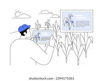 Crop diseases detection abstract concept vector illustration. Farmer detects agriculture diseases using smartphone, agribusiness industry, smart farming, modern technology abstract metaphor.