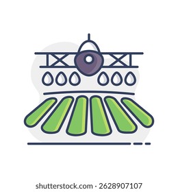 Crop duster airplane spraying a farm field vector icon. Agriculture sign. Graph symbol for your web site design, logo, app, UI. Vector illustration, EPS10.