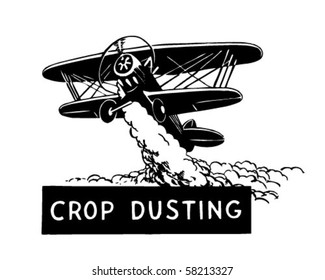 Crop Duster - Biplane - Retro Clip Art