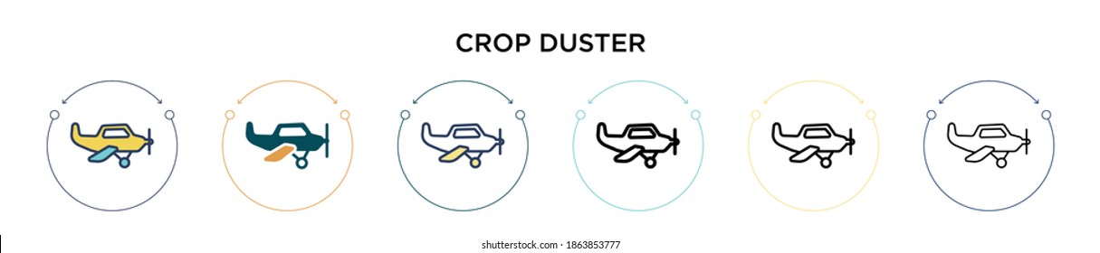 Crop duster icon in filled, thin line, outline and stroke style. Vector illustration of two colored and black crop duster vector icons designs can be used for mobile, ui, web
