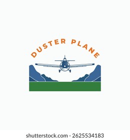 Crop duster plane logo design. Agricultural aircraft flying between mountains and valleys simple logo icon sign vector illustration