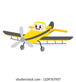 Crop Duster transportation cartoon character perspective view isolated on white background vector illustration.