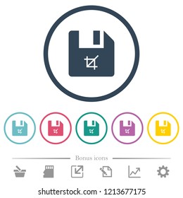 Crop file flat color icons in round outlines. 6 bonus icons included.