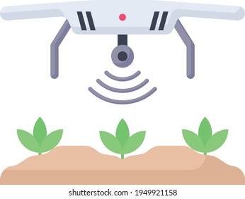 Crop growth monitoring with drone Concept, Aerial seeding Vector color Icon Design, Smart agriculture symbol on white background, Digital agriculture Sign, satellite farming stock illustration