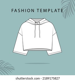 CROP HOODIE FASHION FLATS TEMPLATE. HOODIE ILLUSTRATION.