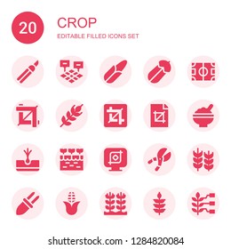 crop icon set. Collection of 20 filled crop icons included Shears, Field, Corn, Courgette, Crop, Wheat, Rice, Tuber, Farm