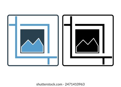 Crop image icon. icon related to edit tool. suitable for web site, app, user interfaces, printable etc. solid icon style. simple vector design editable