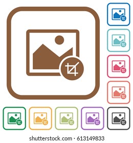 Crop image simple icons in color rounded square frames on white background