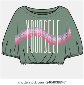 CROP KNIT TOP WITH DOLMAN SLEEVES DETAIL DESIGNED FOR TEEN AND KID GIRLS IN VECTOR ILLUSTRATION FILE