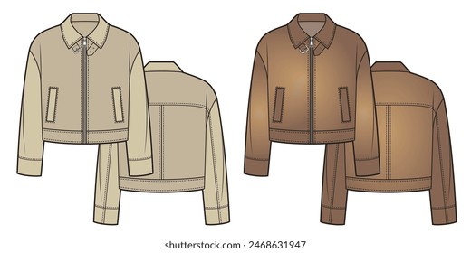 Chaqueta de piel Recortar, colores beige y marrón