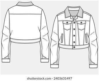 KROPENLENGTH DENIM JACKET MIT OCHER LEATHER TRIMMING DETAIL FÜR FRAUEN JUNGER FRAUEN UND ZEHN MÄDCHEN IN VEKTORGRAFIK