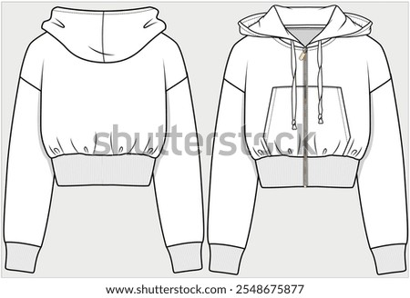CROP LENGTH HOODIE WITH DROP SHOULDER AND WITH KANGAROO POCKET DETAIL DESIGNED FOR WOMEN AND TEEN GIRLS IN  VECTOR ILLUSTRATION FILE