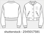 CROP LENGTH VARSITY BOMBER JACKET WITH WELT POCKET DETAIL DESIGNED FOR WOMEN AND TEEN GIRLS IN  VECTOR ILLUSTRATION FILE