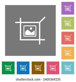 Crop picture flat icons on simple color square backgrounds