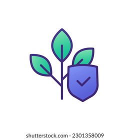 crop protection icon with a plant and shield, outlined design