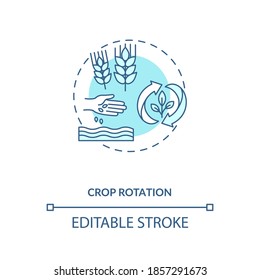 Crop rotation concept icon. Organic farming principles. Growing different vegetables types. Gardening idea thin line illustration. Vector isolated outline RGB color drawing. Editable stroke