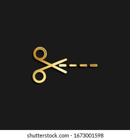 crop, scissors gold icon. Vector illustration of golden dark background