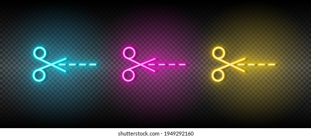 crop, scissors vector icon yellow, pink, blue neon set. Tools vector icon