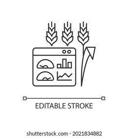 Icono lineal de control y manejo de cultivos y suelos. Monitoreo de la calidad del suelo. Ilustración personalizable de línea delgada. Símbolo de contorno. Dibujo de contorno aislado del vector. Trazo editable