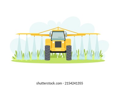 Crop sprayer or liquid fertilizer applicator, agricultural farming machinery vector illustration