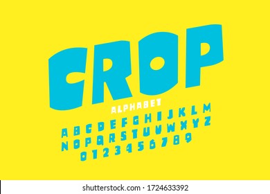 Crop style font, alphabet letters and numbers vector illustration