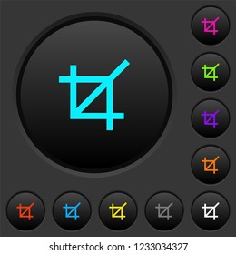 Crop tool dark push buttons with vivid color icons on dark grey background