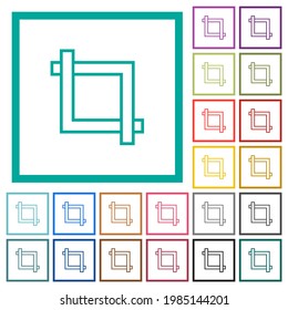 Crop tool flat color icons with quadrant frames on white background