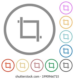 Crop tool flat color icons in round outlines on white background