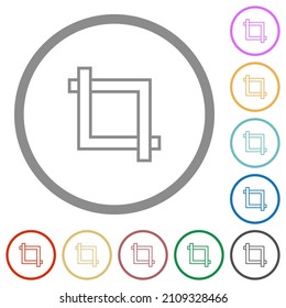 Crop tool flat color icons in round outlines on white background