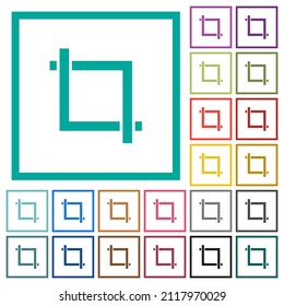 Crop tool flat color icons with quadrant frames on white background