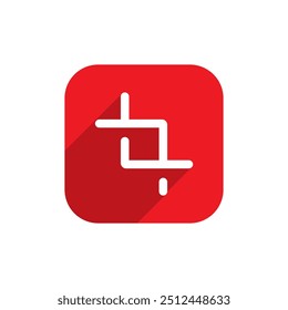 Crop tool icon on red square. Cropping sign symbol