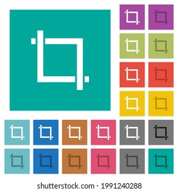 Crop tool multi colored flat icons on plain square backgrounds. Included white and darker icon variations for hover or active effects.