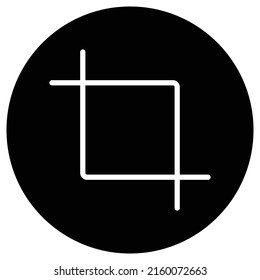 Crop tool simple icon vector. Flat design. White icon on black circle. White background.ai