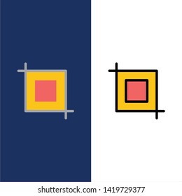 Crop, Tool, Transform  Icons. Flat and Line Filled Icon Set Vector Blue Background