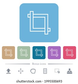 Crop tool white flat icons on color rounded square backgrounds. 6 bonus icons included