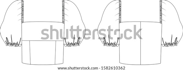 膨らんだ袖の付いたクロップトップブラウスは伸縮性のある袖口を持つ 前面と背面 ベクターファッションイラスト のベクター画像素材 ロイヤリティフリー